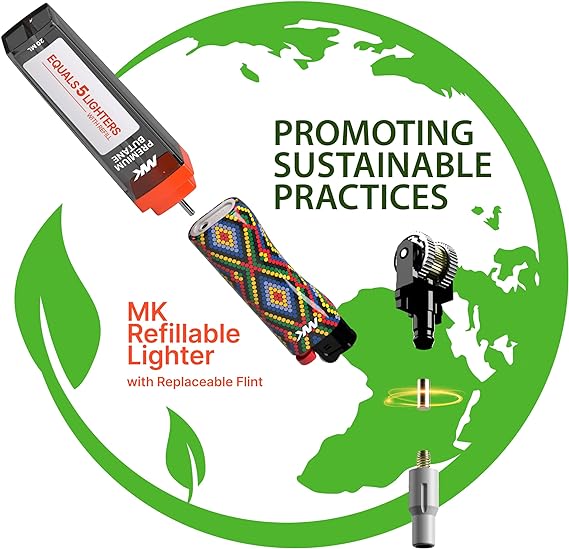 MK Lighter 9G Flint Strike Refillable Lighters (Huichol-5PC)