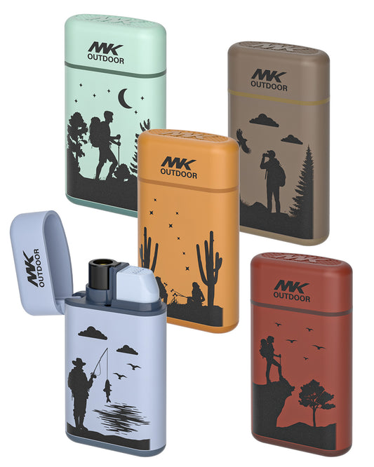 MK Lighter Outdoor Series Camper 5-Pack Assorted Designs, Refillable Butane Tank, Torch Flame, Prepping & Camping Supplies, Survival Lighters (Wild Spirit 5PC)
