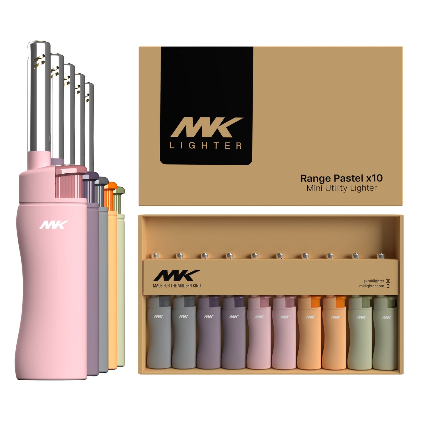 MK Lighter Range Series, Color Set, Windproof Flame, Mini Utility Lighters (10pcs)