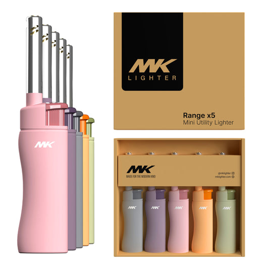 MK Lighter Range Set, Pastel Set, Windproof Flame Mini Utility Lighters (5pcs)