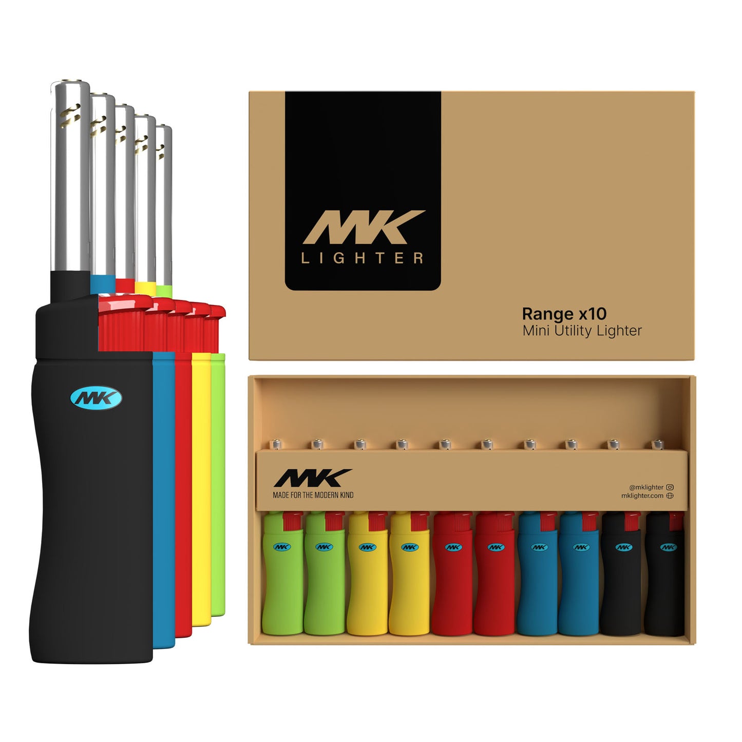 MK Lighter Range Series, Color Set, Windproof Flame, Mini Utility Lighters (10pcs)
