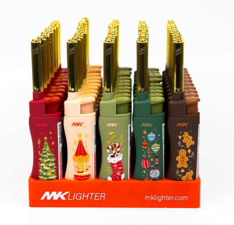 MK Lighter Xmas Series, Pastel Set, Windproof Flame, Mini Utility Lighters (50pcs)