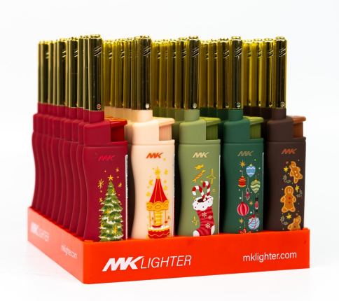 MK Lighter Xmas Series, Pastel Set, Windproof Flame, Mini Utility Lighters (50pcs)
